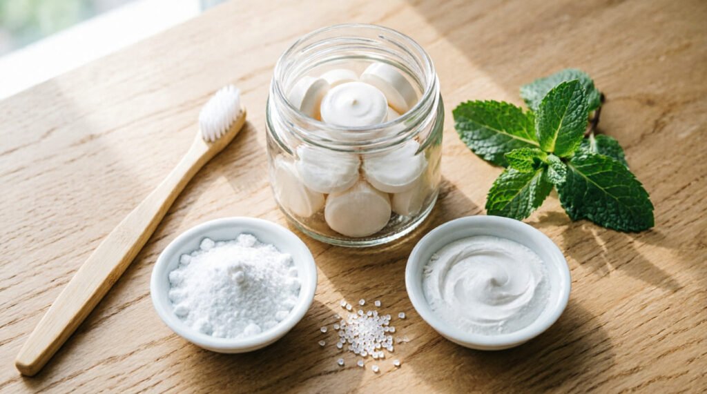 Cosmética "Waterless" (Sin agua): Cómo hacer tu propia pasta de dientes en pastilla 2 Pastillas de pasta de dientes terminadas y secas listas para usar - alternativa ecológica sin plástico a la pasta dental convencional